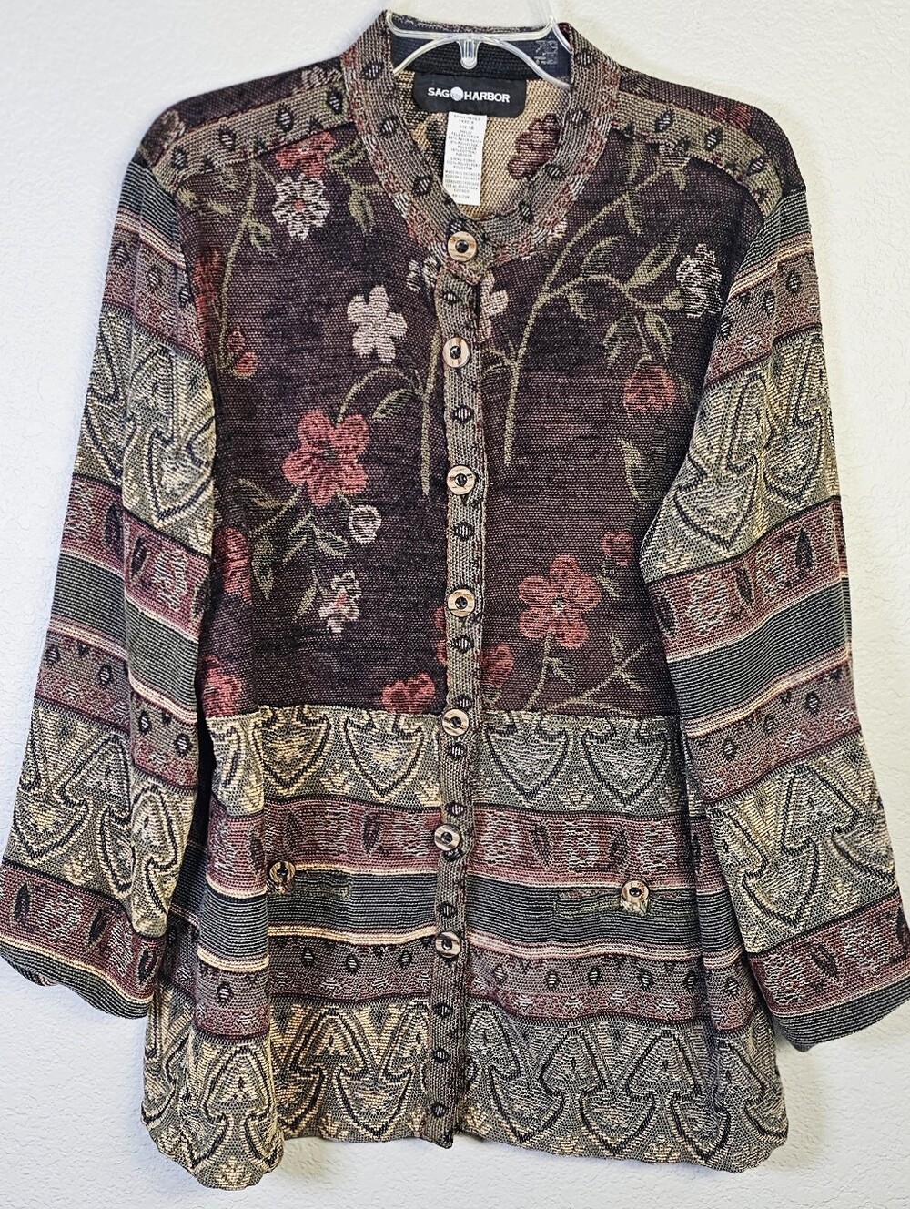 Vintage 90s Sag Harbor Size 16 Floral Tapestry Jacket Boho